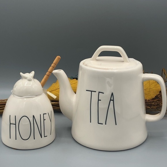 Rae Dunn TEA pot and HONEY Jar - Picture 1 of 4